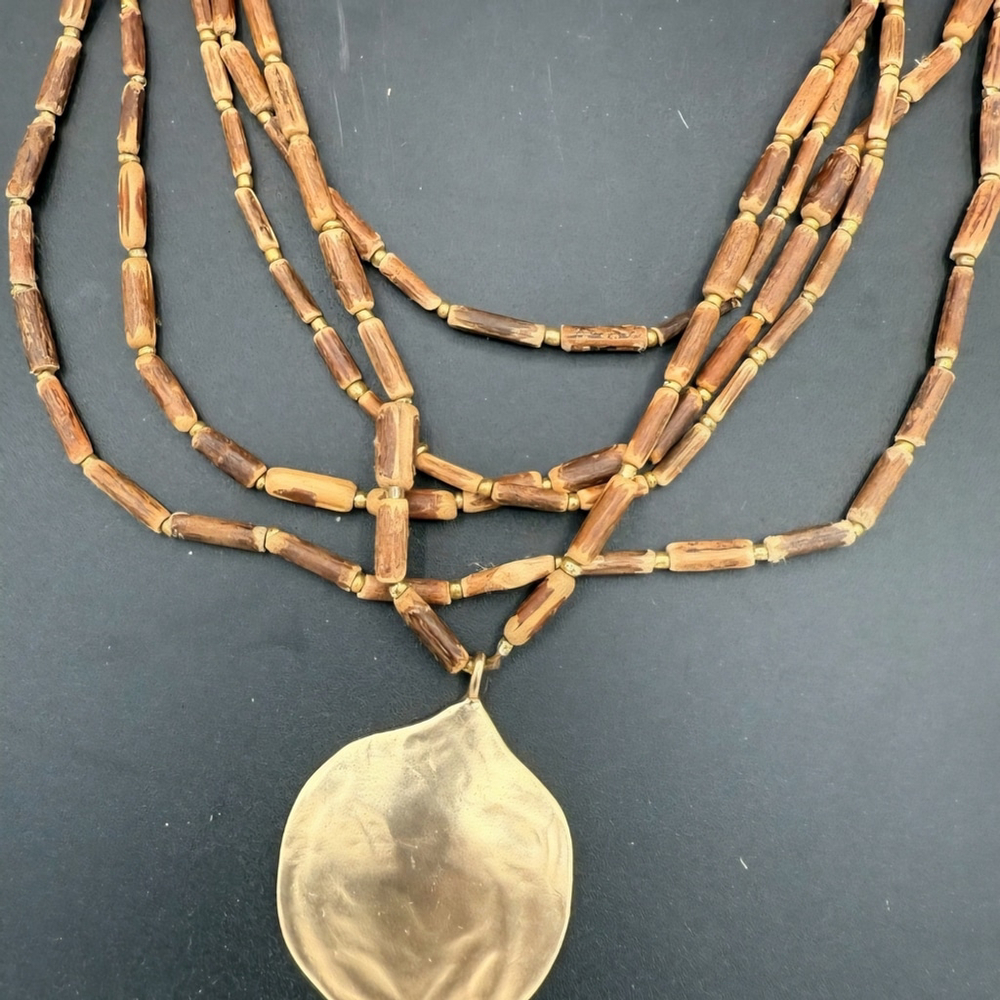 J. Jill Gold And Brown Multi Strand Necklace With A Metal Pendant - Picture 6 of 8